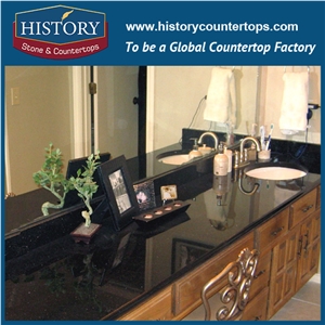 History Stone Hgj021 Galaxy Black Special Polished Prefab Size Countertop with Laminated Bullnose Edge Countertops & Bath Vanity Top Options by Price