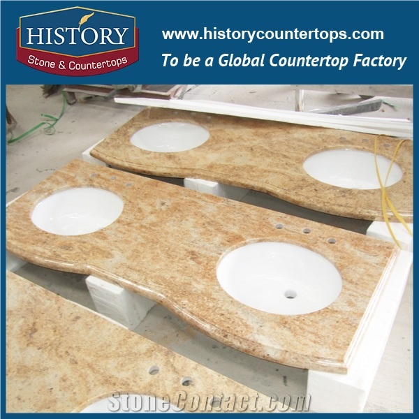 History Stone Hgj032 Kashmir Golden Ogee Standard Polished Jointless Edge Supplier Granite Veneer Countertops & Vanity Top for Hotel Bathroom Project