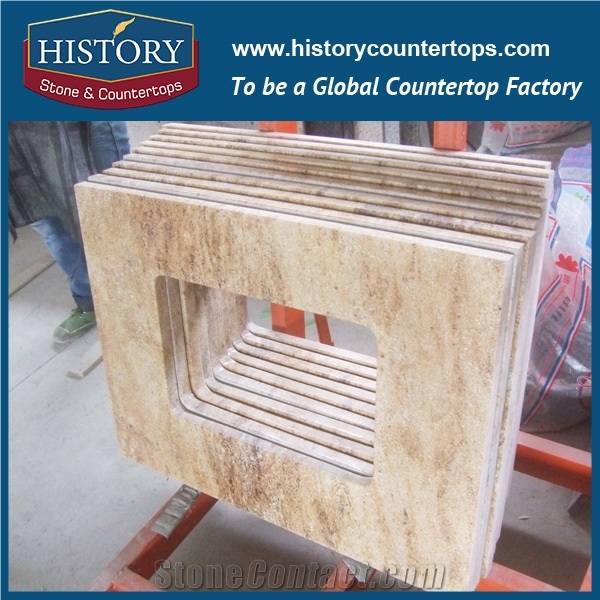 History Stone Hgj032 Kashmir Golden Ogee Standard Polished Jointless Edge Supplier Granite Veneer Countertops & Vanity Top for Hotel Bathroom Project