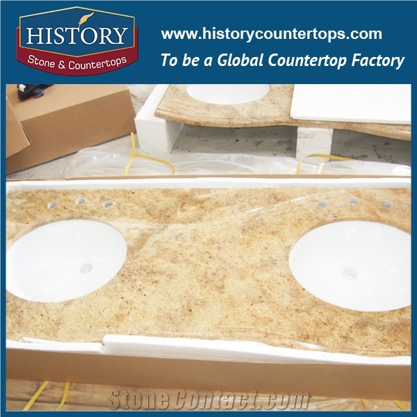 History Stone Hgj032 Kashmir Golden Ogee Standard Polished Jointless Edge Supplier Granite Veneer Countertops & Vanity Top for Hotel Bathroom Project