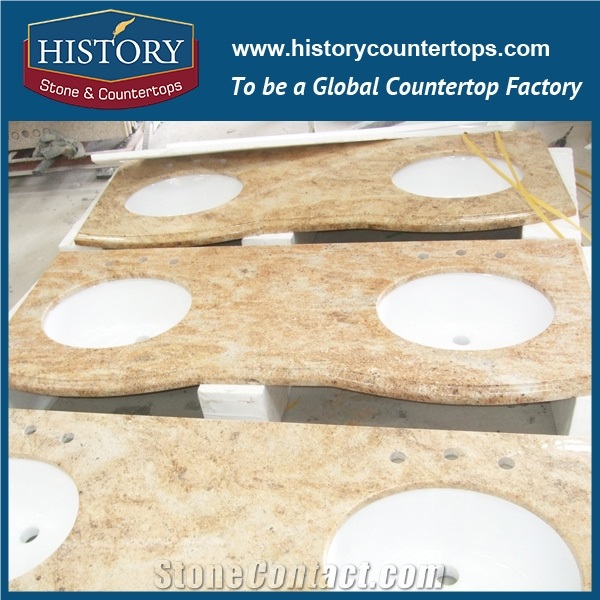 History Stone Hgj032 Kashmir Golden Ogee Standard Polished Jointless Edge Supplier Granite Veneer Countertops & Vanity Top for Hotel Bathroom Project
