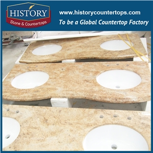 History Stone Hgj032 Kashmir Golden Ogee Standard Polished Jointless Edge Supplier Granite Veneer Countertops & Vanity Top for Hotel Bathroom Project