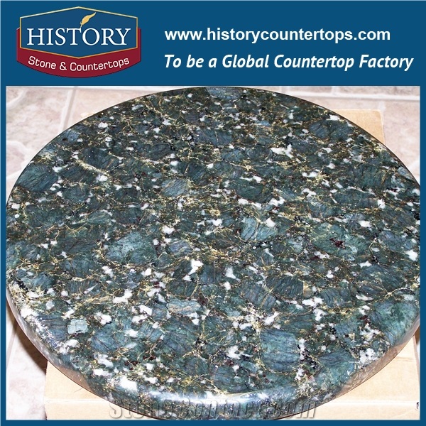History Stone Hgj054 Verde Butterfly Green Stain-Resistant Customised Laminated Solid Surface Granite Prefab Countertop & Table Top for Decoration
