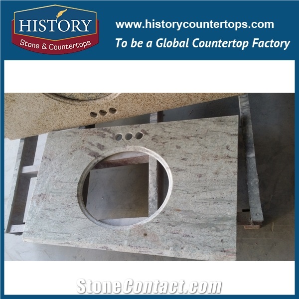History Stone Hgj063 Kashmir White Radius Top Polishing Edge Prefab Size Custom Fancy Modular Granite Countertops & Vanity Top for Bathroom