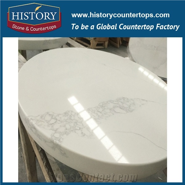 History Stone Hq5063 Calacatta Nuvo Engineered Stone Sparkle Composite Artificial Quartz Countertop for Indoor Worktops & Round Table Top