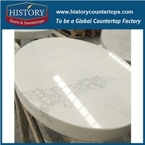 History Stone Hq5063 Calacatta Nuvo Polished Artificial Custom Made Agglomerated High Hardness Quartz Countertop & Table Top, Island Top for Office