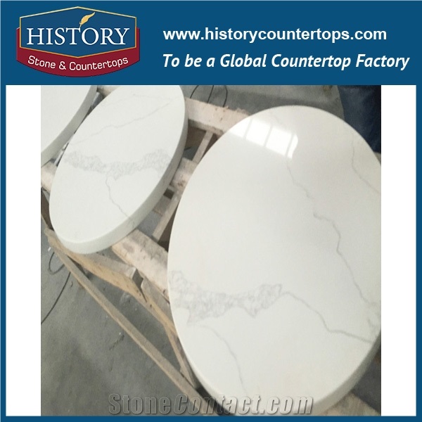 History Stone Hq5063 Calacatta Nuvo Prefab Man-Made Composite Quartz Stone Table Top & Island Top for Furniture Easy Maintain with High Hardness