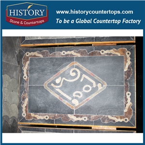History Stone Modern Style Polished Inlay Wavy Line Rhombus Pattern Slate Medallions Rectangle Tiles for Building Floor and Wall Use