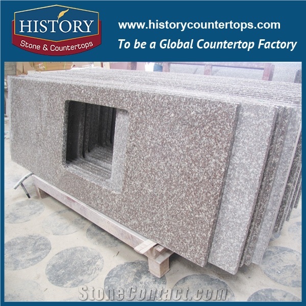 History Stone Peach Red Granite Flat Edges Eased Pre Cut Custom Integrated Kitchen Solid Countertops & Bar Tops for Apartment Use