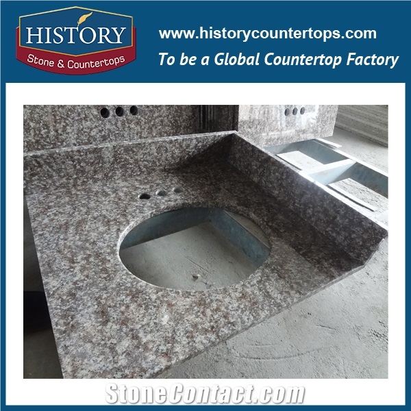 History Stone Peach Red Granite Flat Edges Eased Pre Cut Custom Integrated Kitchen Solid Countertops & Bar Tops for Apartment Use
