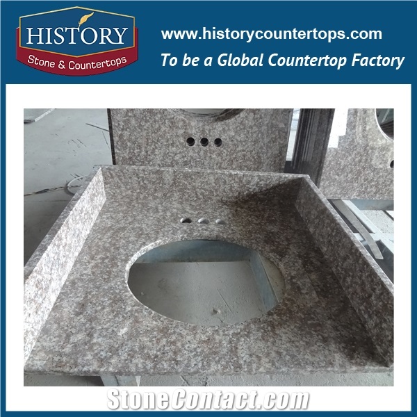 History Stone Peach Red Granite Flat Edges Eased Pre Cut Custom Integrated Kitchen Solid Countertops & Bar Tops for Apartment Use