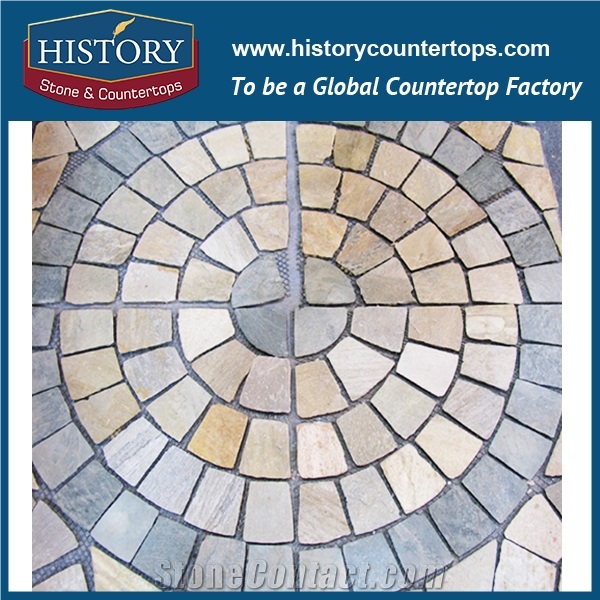 History Stone Polished Rusty Surface Granite Cube Stone Mat Round Shape Hotel and Restaurant Lobby Decorative Floor Covering Stone