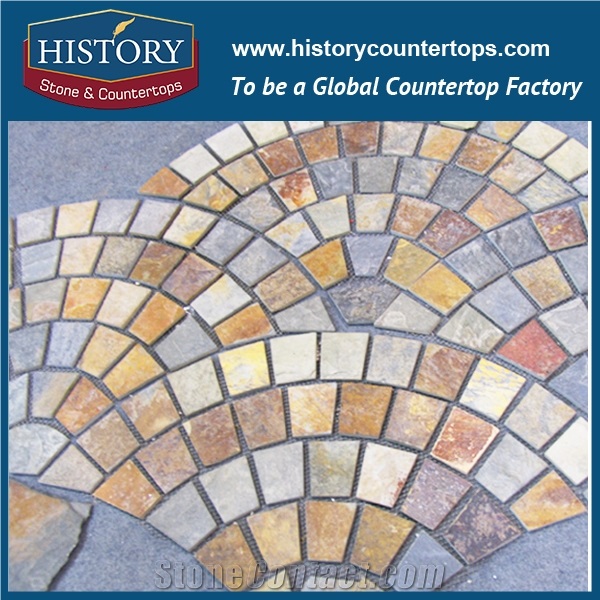 History Stone Polished Rusty Surface Granite Cube Stone Mat Round Shape Hotel and Restaurant Lobby Decorative Floor Covering Stone