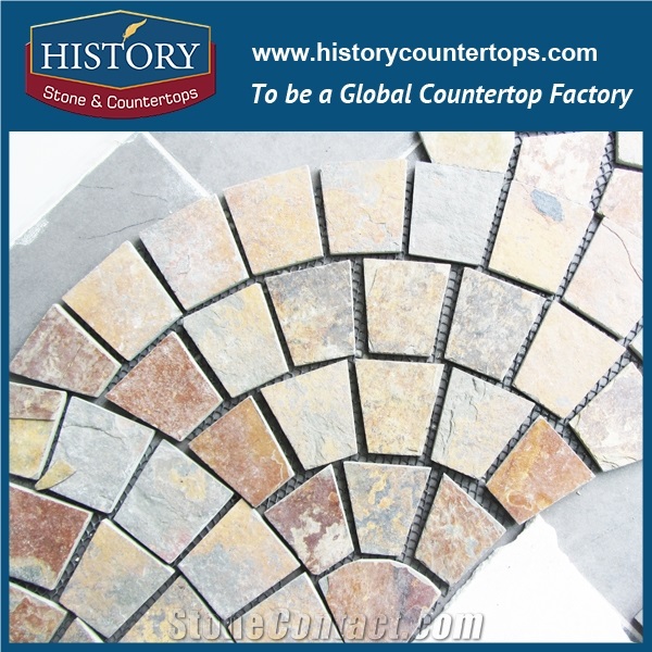 History Stone Polished Rusty Surface Granite Cube Stone Mat Round Shape Hotel and Restaurant Lobby Decorative Floor Covering Stone
