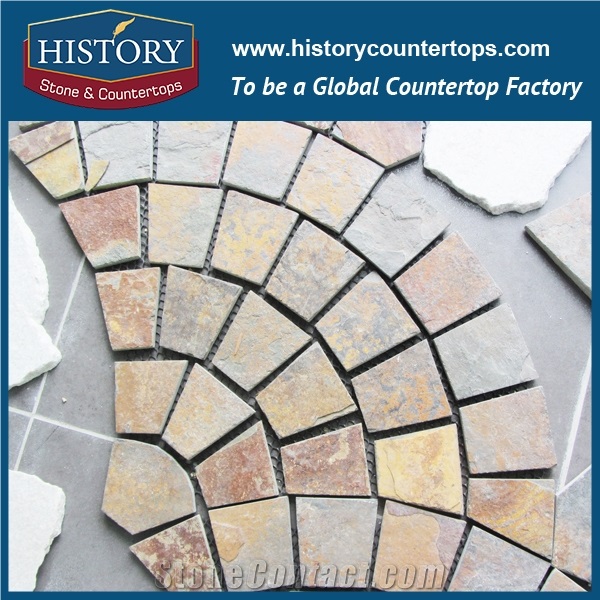History Stone Polished Rusty Surface Granite Cube Stone Mat Round Shape Hotel and Restaurant Lobby Decorative Floor Covering Stone