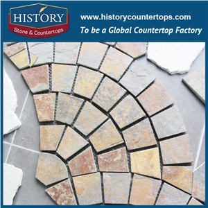 History Stone Polished Rusty Surface Granite Cube Stone Mat Round Shape Hotel and Restaurant Lobby Decorative Floor Covering Stone