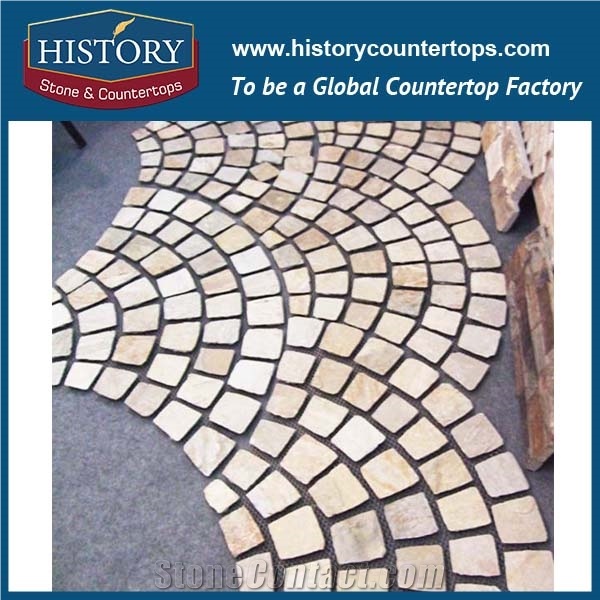 History Stone Polished Rusty Surface Granite Cube Stone Mat Round Shape Hotel and Restaurant Lobby Decorative Floor Covering Stone