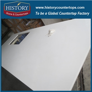 History Stone Pure White Quartz Customized Edges Hand-Made Cutting No Stain Engineered Countertops & Island Top for Hotel Building