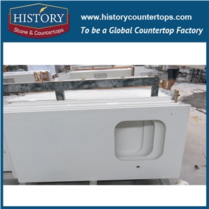 History Stone Pure White Quartz New Design Straight Shape Artifical Countertop Custom Size for Durable Kitchen Countertops & Worktops