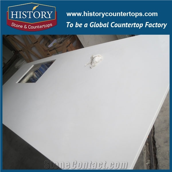 History Stone Pure White Quartz New Design Straight Shape Artifical Countertop Custom Size for Durable Kitchen Countertops & Worktops