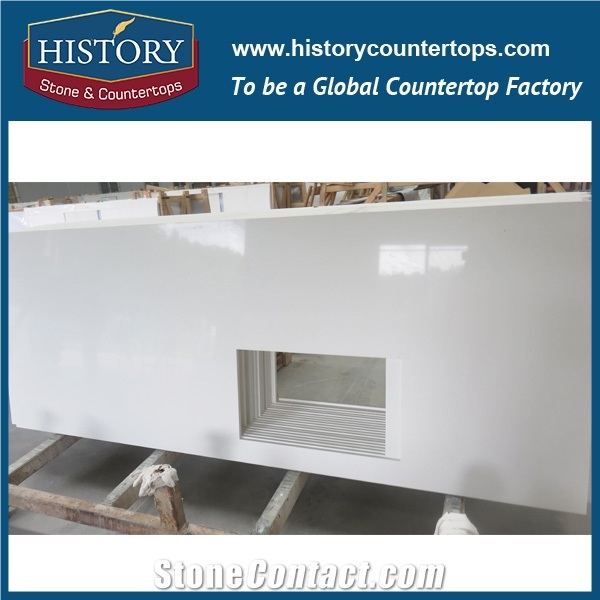 History Stone Pure White Quartz New Design Straight Shape Artifical Countertop Custom Size for Durable Kitchen Countertops & Worktops