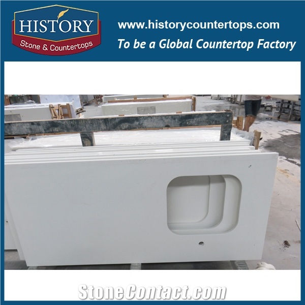 History Stone Pure White Quartz Shaped Honed Composite Laminate for Solid Surface Office Furniture with Faux Countertops & Kitchen Tops