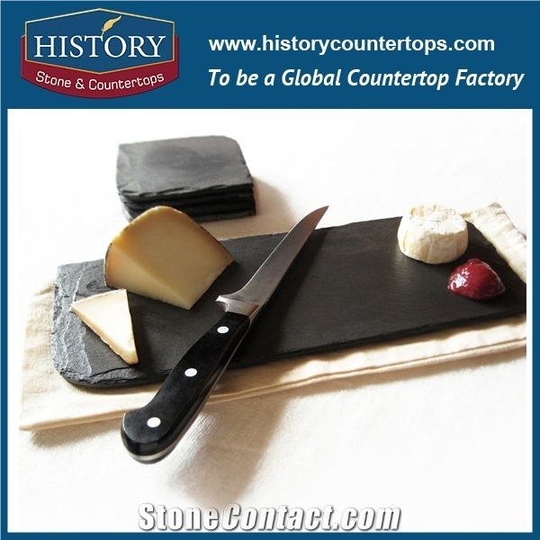 History Stone Rectangle Pattern Natural Black Honed Surface Slate Cutting Board, Classic Style Cookware