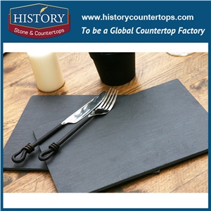History Stone Rectangle Pattern Natural Black Honed Surface Slate Cutting Board, Classic Style Cookware