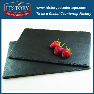 History Stone Rectangle Pattern Natural Black Honed Surface Slate Cutting Board, Classic Style Cookware