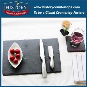 History Stone Rectangle Pattern Natural Black Honed Surface Slate Cutting Board, Classic Style Cookware