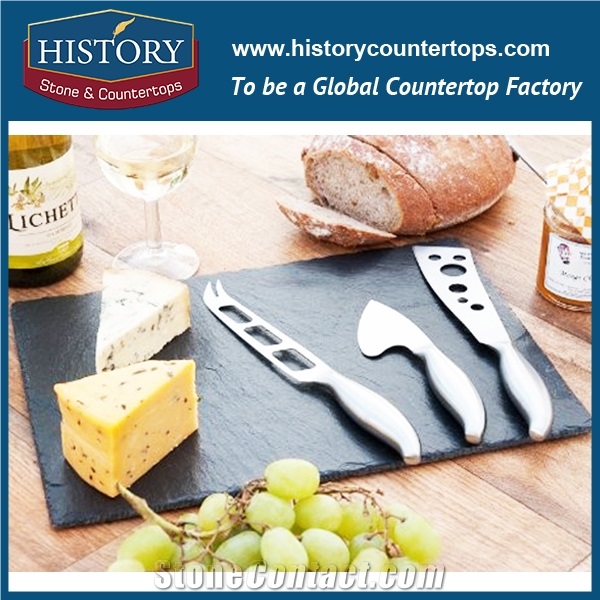 History Stone Rectangle Pattern Natural Black Honed Surface Slate Cutting Board, Classic Style Cookware