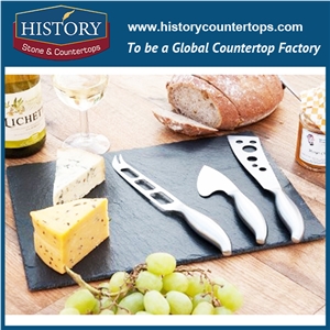 History Stone Rectangle Pattern Natural Black Honed Surface Slate Cutting Board, Classic Style Cookware