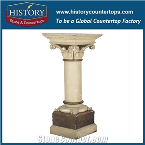 History Stone Small Galala Beige Marble Stone Flowerpot Bases Columns Design Roman Style Round Wedding Column Sculptured Pillars