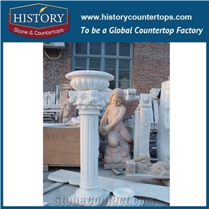 History Stone Small Galala Beige Marble Stone Flowerpot Bases Columns Design Roman Style Round Wedding Column Sculptured Pillars