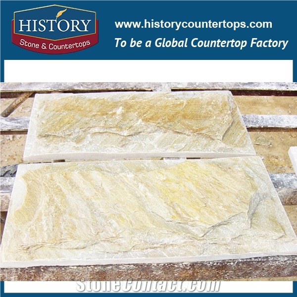 History Stone Yellow Rustic Irregular Dimension Slate Real Mushroomed Stone for Decorative Internal and External Walling