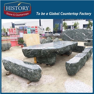 History Stones 2017 New Style Modern Green Granite Strong Outdoor Irregular Shaped Park Garden Ornamental Bench & Table