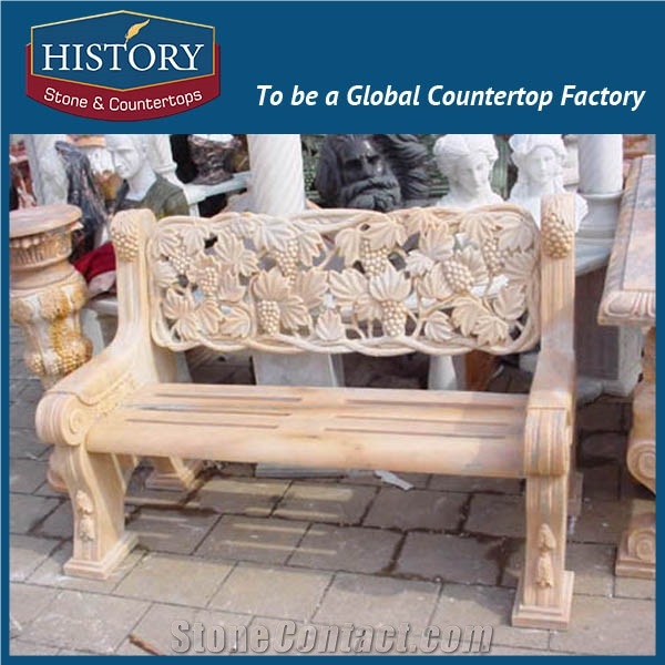 History Stones China Ladscaping Stone Beautiful Brown Marble Flower Carved Backset Design Garden Park Ornamental Bench