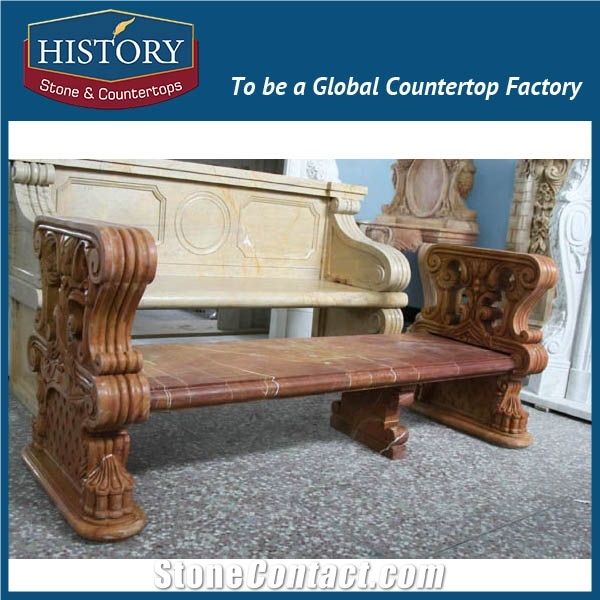 History Stones China Ladscaping Stone Beautiful Brown Marble Flower Carved Backset Design Garden Park Ornamental Bench