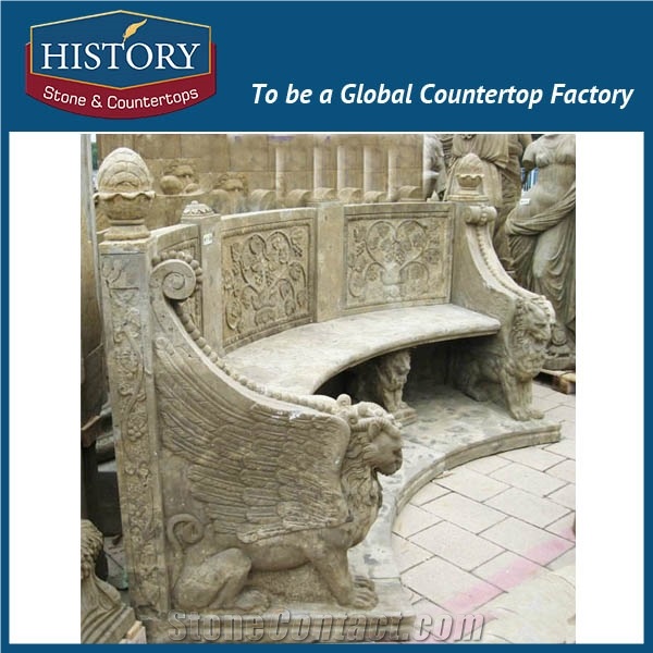 History Stones China Ladscaping Stone Beautiful Brown Marble Flower Carved Backset Design Garden Park Ornamental Bench