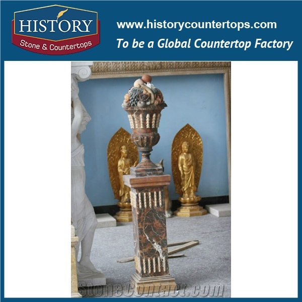 History Stones China Supplier Four Season Goods Figure Gate Columns Pure White Marble Stone Round Building Indoor Romans Column Architecture Pillar