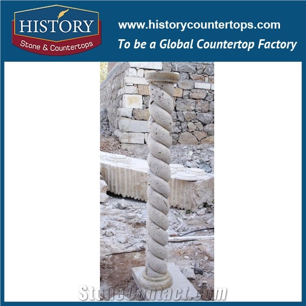 History Stones Chinese New Fashion Western Roman Classical Helicoidal Shaped Dark Grey Limestone Wholesale Buiding Constructive Pillars
