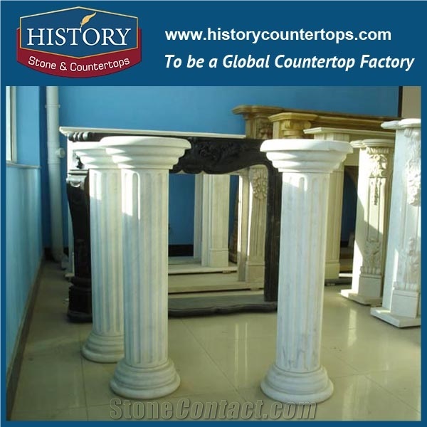 History Stones Chinese Polished Surface Stand Ornamental Brown Marble Stone Column Delicate Circle Design Garden Gate Decoration Pillars
