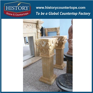 History Stones Chinese Polished Surface Stand Ornamental Brown Marble Stone Column Delicate Circle Design Garden Gate Decoration Pillars