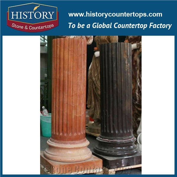 History Stones Chinese Polished Surface Stand Ornamental Brown Marble Stone Column Delicate Circle Design Garden Gate Decoration Pillars