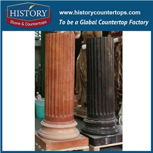 History Stones Chinese Polished Surface Stand Ornamental Brown Marble Stone Column Delicate Circle Design Garden Gate Decoration Pillars