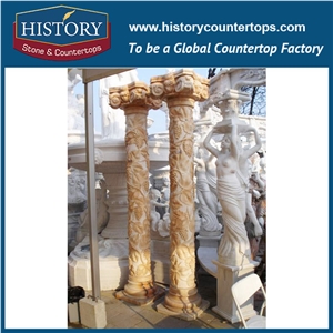 History Stones Chinese Polished Surface Stand Ornamental Brown Marble Stone Column Delicate Circle Design Garden Gate Decoration Pillars