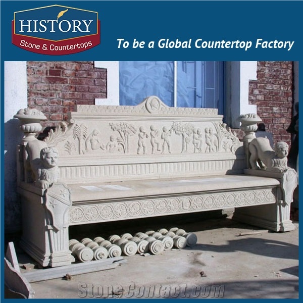 History Stones Factory Customized Simple Style Galala Beige Marble Outdoor Natural Stone Garden Chairs for Sale Landscaping Bench