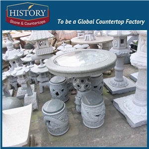 History Stones Fashion Solid Chinese Style Design for Home Use Hotel Luxury Round Grey Granite Coffee Bench & Table