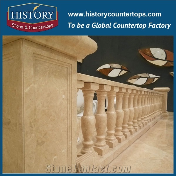 History Stones Free Sample Decorative Natural Beige Marble Balusters for Indoor Porch Fluted Stair Handrails Balusters & Railings