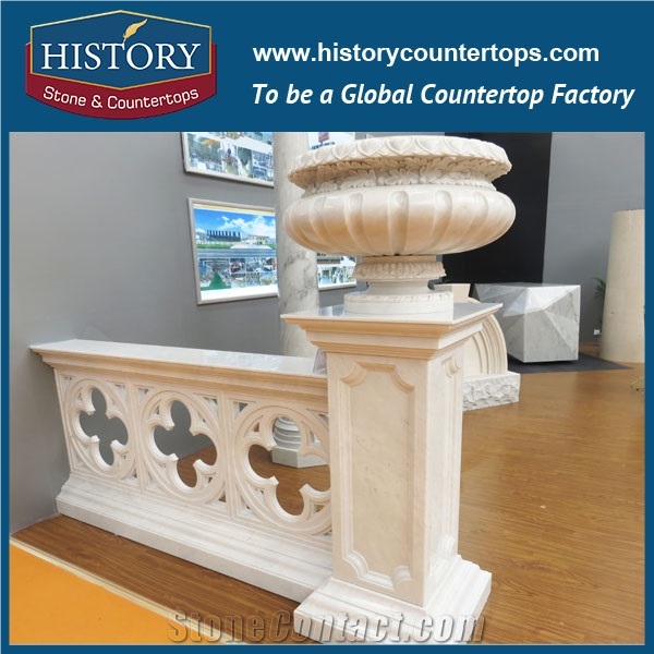 History Stones Free Sample Decorative Natural Beige Marble Balusters for Indoor Porch Fluted Stair Handrails Balusters & Railings